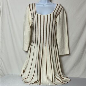Venus Women’s Size Medium Cream Color Brown Vertical Striped Sweater Dress